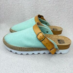 Reef Cushion Slides/Mules/Clogs Women’s 9 Mint Green & Tan Spring Summer Sandals